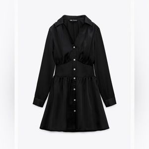 Black Satin Jewel Button Zara Dress